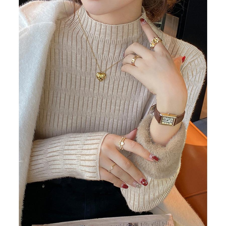 裏起毛 プチハイネックニットトップス厚手 裏起毛 プチハイネックニットトップス厚手