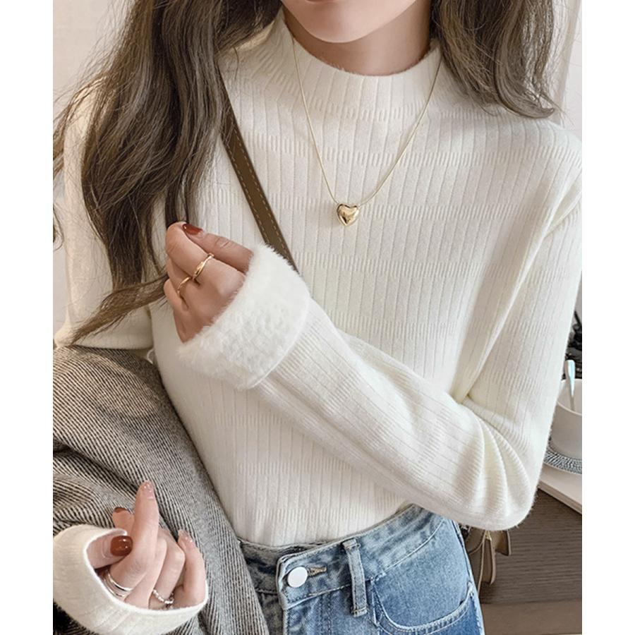 裏起毛 プチハイネックニットトップス厚手 裏起毛 プチハイネックニットトップス厚手