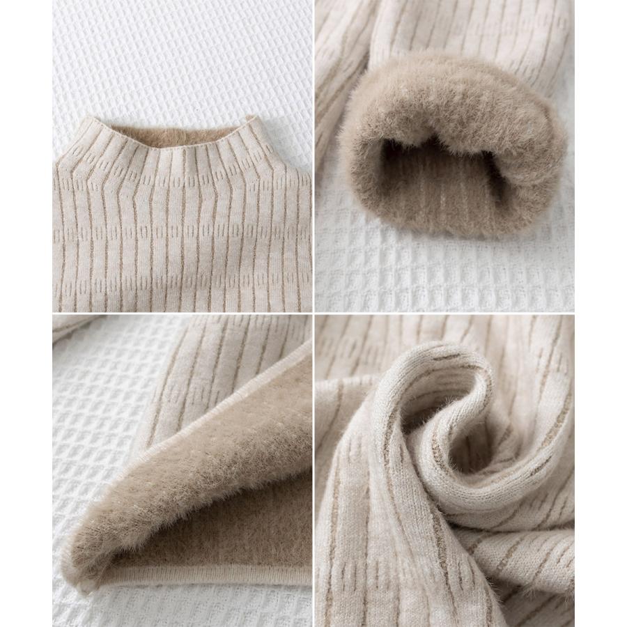 裏起毛 プチハイネックニットトップス厚手 裏起毛 プチハイネックニットトップス厚手