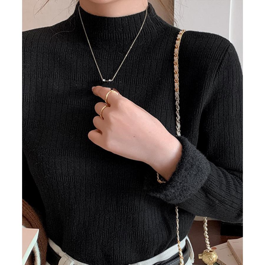 裏起毛 プチハイネックニットトップス厚手 裏起毛 プチハイネックニットトップス厚手