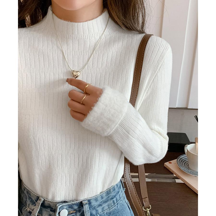 裏起毛 プチハイネックニットトップス厚手 裏起毛 プチハイネックニットトップス厚手