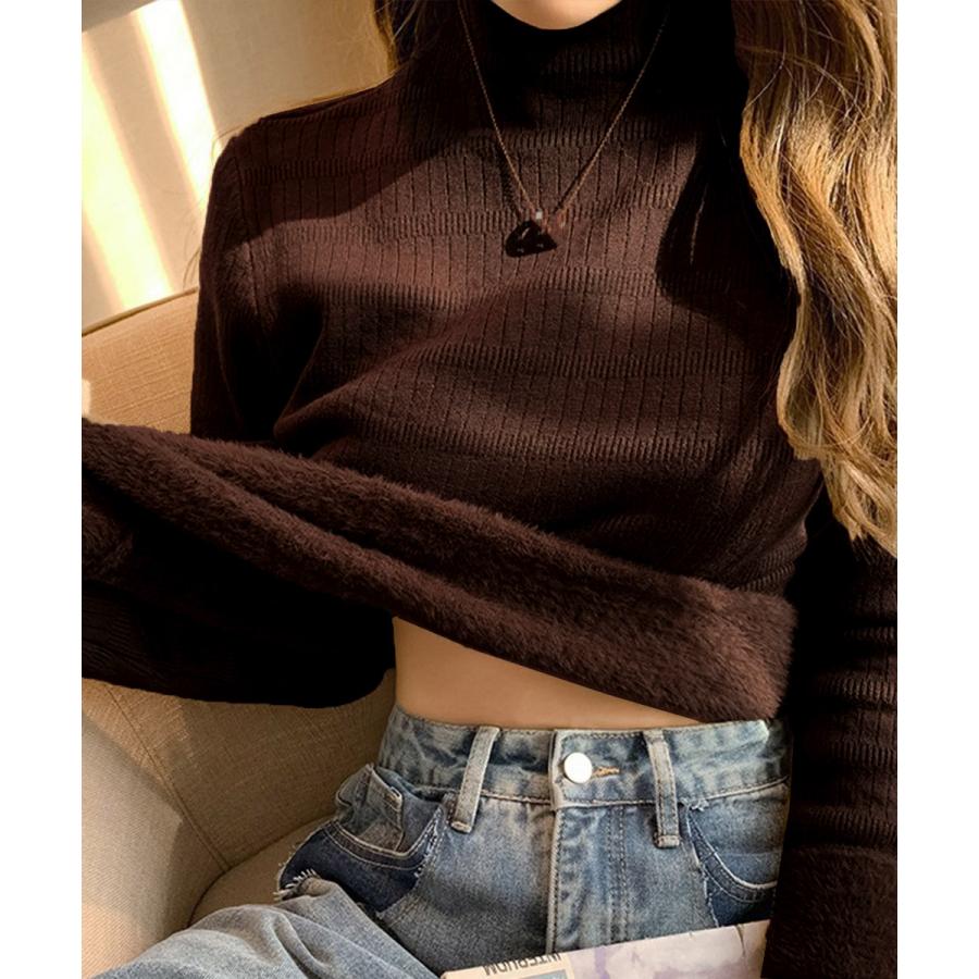 裏起毛 プチハイネックニットトップス厚手 裏起毛 プチハイネックニットトップス厚手