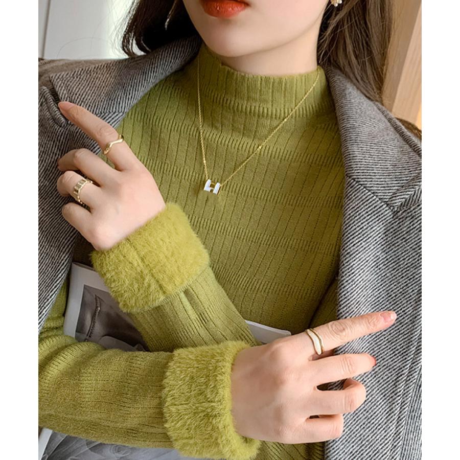 裏起毛 プチハイネックニットトップス厚手 裏起毛 プチハイネックニットトップス厚手
