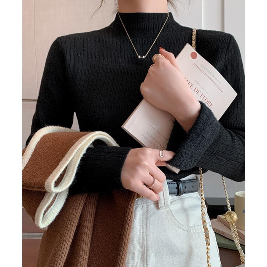 裏起毛 プチハイネックニットトップス厚手 裏起毛 プチハイネックニットトップス厚手