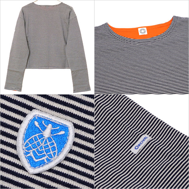 ボートネック ロングスリーブプルオーバー [OR-C0495-BXM] レディース トップス カットソー 長袖Tシャツ ボーダー NAVY-STRIPE/ORANGE 正規取扱店