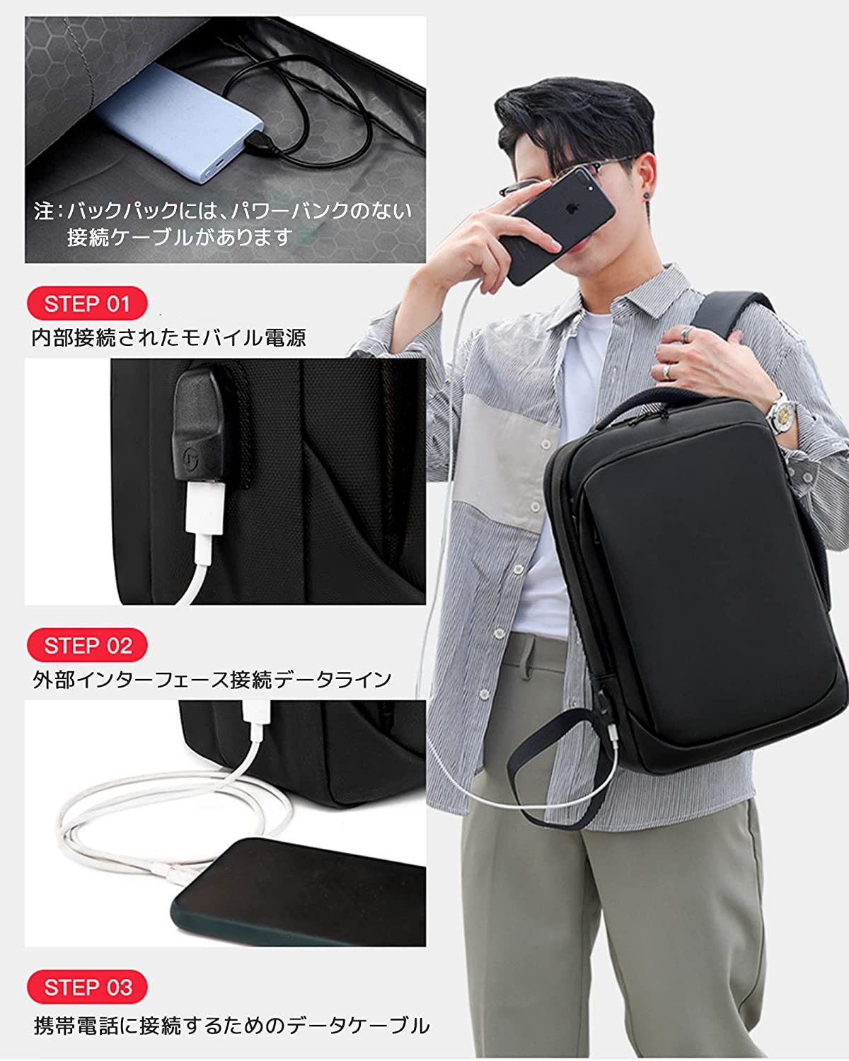 【本日限定価格】 ビジネスリュック 黒 シンプルなデザイン カバン 旅行 出張 充電ポート通勤 US