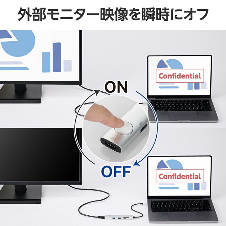 Type-C ドッキングステーション 画面 ON OFF SDカードスロット付き USB パワーデリバリー対応 USB-A×2 USB-C×3 HDMI(4K60Hz) SD+microSD type
