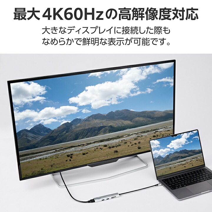 Type-C ドッキングステーション 画面 ON OFF SDカードスロット付き USB パワーデリバリー対応 USB-A×2 USB-C×3 HDMI(4K60Hz) SD+microSD type