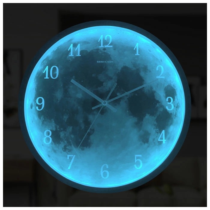 掛け時計 おしゃれ 通販 ウォールクロック 掛時計 壁掛け時計 アナログ 静か 静音 月 モチーフ 発光 月型 光る 音に反応 音声制御 LED ナイトライト シンプル リビング 寝室 インテリア小物
