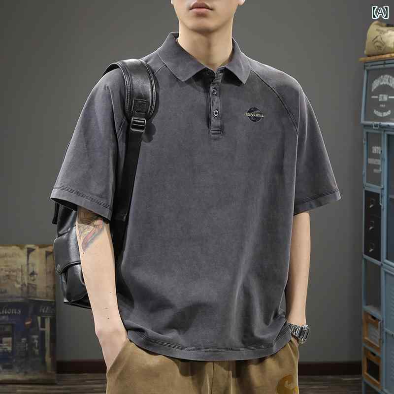 大きいサイズ ポロシャツ 夏 刺繍入り 綿 半袖 男性用 ヘビー アメリカン 半袖 カジュアル Tシャツ ウォッシュド 都会的 コットン