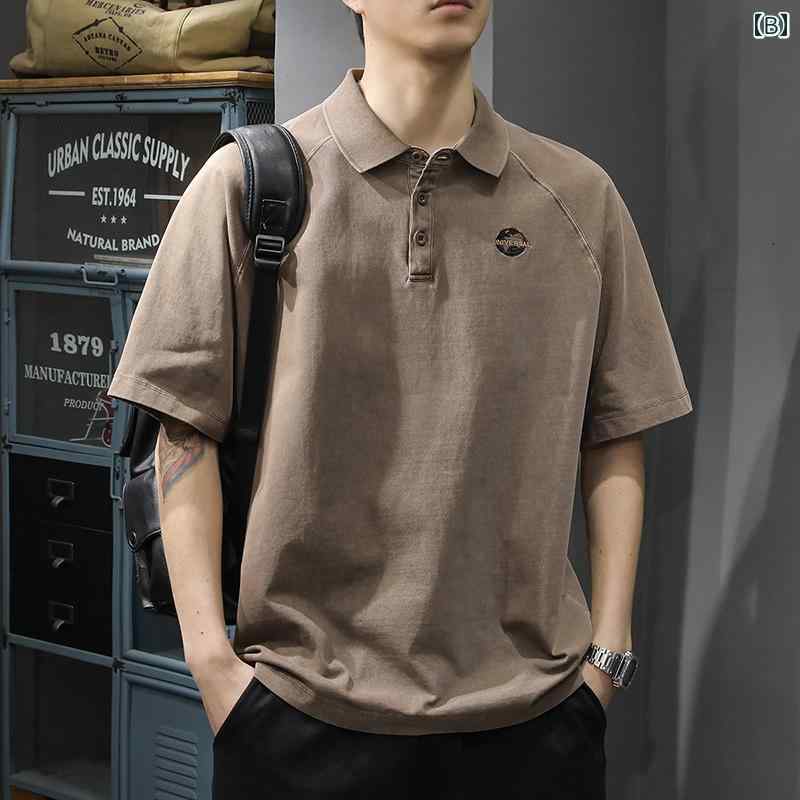 大きいサイズ ポロシャツ 夏 刺繍入り 綿 半袖 男性用 ヘビー アメリカン 半袖 カジュアル Tシャツ ウォッシュド 都会的 コットン