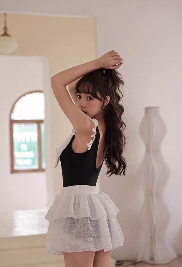 ワンピース水着 水着 2点セット 袖なし フリル ビッグリボン ワイヤーなし パッド付 レディース 着瘦せ シンプル セクシー 写真映え 撮影用 海 夏 サマー プール リゾート かわいい 旅行 温泉