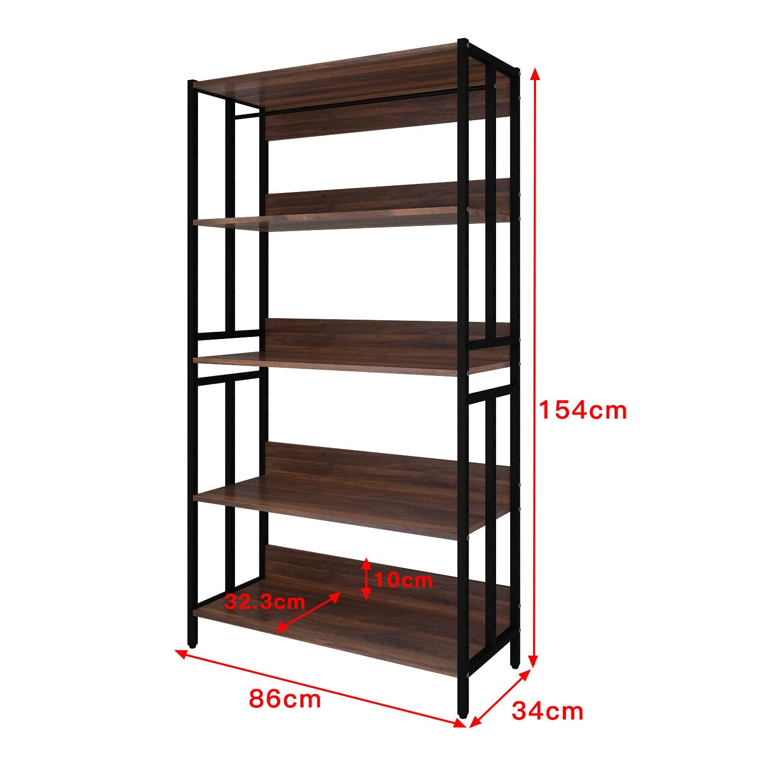 FRSTONE ラック シェルフ ハンガーラック リビング収納家具 幅84×奥行34cm 本棚 食器棚 5段 スチールラック レンジ台 収納棚 オープンラック スリム 棚 おしゃれ 自由変化 棚板高さ