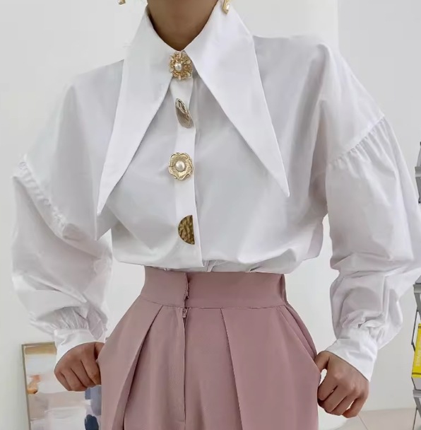 レディース シャツ ブラウス 7分袖 ボリューム袖 ドロップショルダー 襟付き 角襟 フェミニン シフォン 薄手 ビジュー きれいめ 上品 おしゃれ かっこいい レトロ 個性的 クール モード系 レディース シャツ ブラウス 7分袖 ボリューム袖 ドロップショルダー 襟付き 角襟 フェミニン シフォン 薄手 ビジュー きれいめ 上品 おしゃれ かっこいい レトロ 個性的 クール モード系