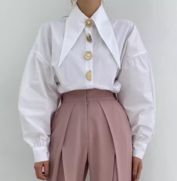 レディース シャツ ブラウス 7分袖 ボリューム袖 ドロップショルダー 襟付き 角襟 フェミニン シフォン 薄手 ビジュー きれいめ 上品 おしゃれ かっこいい レトロ 個性的 クール モード系 レディース シャツ ブラウス 7分袖 ボリューム袖 ドロップショルダー 襟付き 角襟 フェミニン シフォン 薄手 ビジュー きれいめ 上品 おしゃれ かっこいい レトロ 個性的 クール モード系