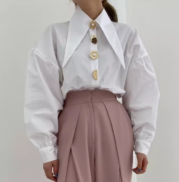 レディース シャツ ブラウス 7分袖 ボリューム袖 ドロップショルダー 襟付き 角襟 フェミニン シフォン 薄手 ビジュー きれいめ 上品 おしゃれ かっこいい レトロ 個性的 クール モード系 レディース シャツ ブラウス 7分袖 ボリューム袖 ドロップショルダー 襟付き 角襟 フェミニン シフォン 薄手 ビジュー きれいめ 上品 おしゃれ かっこいい レトロ 個性的 クール モード系