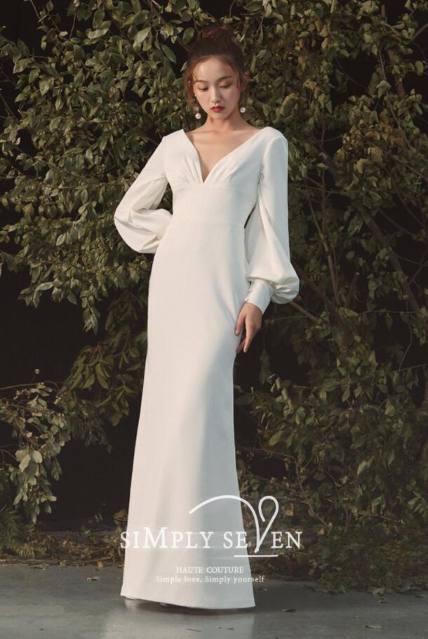 フォマール ドレス ウェディングドレス 長袖 Vネック 無地 ロング ウエディングドレス エレガント 結婚式 披露宴 パーティー 二次会 演奏会 ドレス シンプル 森系 ドレス 背中もVネック ファス フォマール ドレス ウェディングドレス 長袖 Vネック 無地 ロング ウエディングドレス エレガント 結婚式 披露宴 パーティー 二次会 演奏会 ドレス シンプル 森系 ドレス 背中もVネック ファス