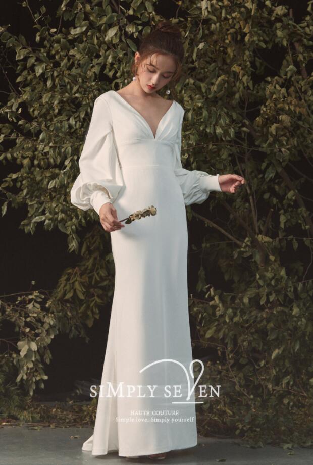 フォマール ドレス ウェディングドレス 長袖 Vネック 無地 ロング ウエディングドレス エレガント 結婚式 披露宴 パーティー 二次会 演奏会 ドレス シンプル 森系 ドレス 背中もVネック ファス フォマール ドレス ウェディングドレス 長袖 Vネック 無地 ロング ウエディングドレス エレガント 結婚式 披露宴 パーティー 二次会 演奏会 ドレス シンプル 森系 ドレス 背中もVネック ファス