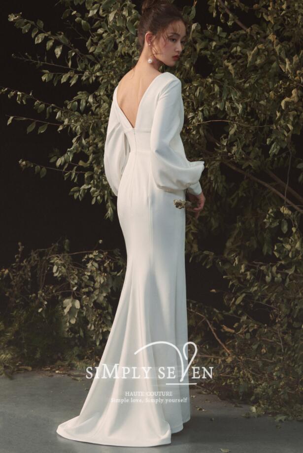 フォマール ドレス ウェディングドレス 長袖 Vネック 無地 ロング ウエディングドレス エレガント 結婚式 披露宴 パーティー 二次会 演奏会 ドレス シンプル 森系 ドレス 背中もVネック ファス フォマール ドレス ウェディングドレス 長袖 Vネック 無地 ロング ウエディングドレス エレガント 結婚式 披露宴 パーティー 二次会 演奏会 ドレス シンプル 森系 ドレス 背中もVネック ファス