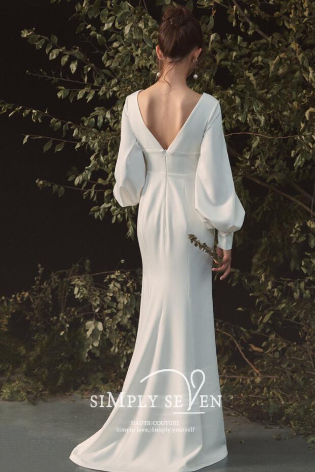 フォマール ドレス ウェディングドレス 長袖 Vネック 無地 ロング ウエディングドレス エレガント 結婚式 披露宴 パーティー 二次会 演奏会 ドレス シンプル 森系 ドレス 背中もVネック ファス フォマール ドレス ウェディングドレス 長袖 Vネック 無地 ロング ウエディングドレス エレガント 結婚式 披露宴 パーティー 二次会 演奏会 ドレス シンプル 森系 ドレス 背中もVネック ファス