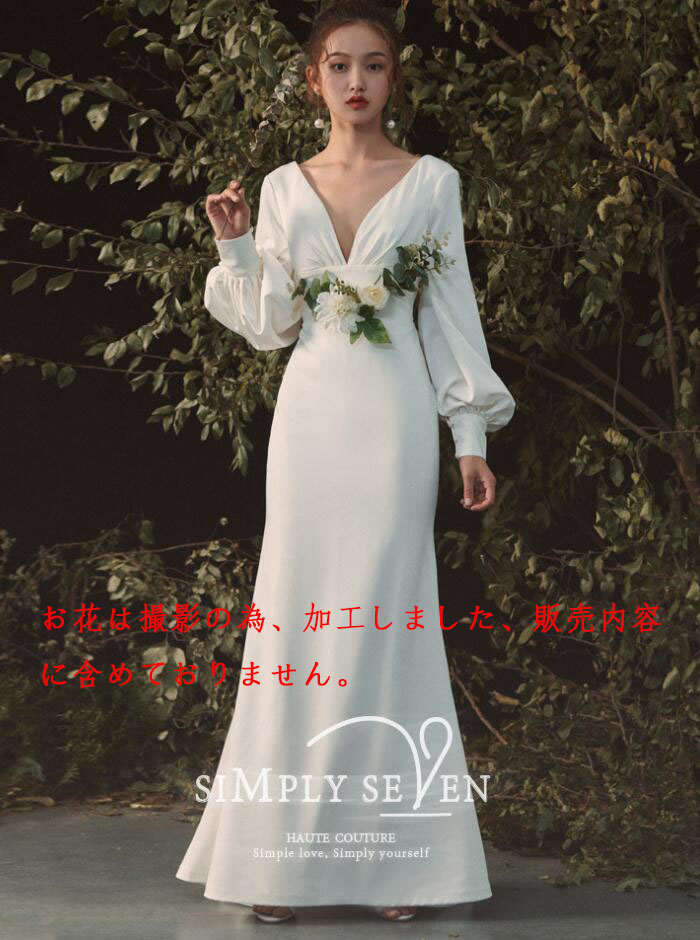 フォマール ドレス ウェディングドレス 長袖 Vネック 無地 ロング ウエディングドレス エレガント 結婚式 披露宴 パーティー 二次会 演奏会 ドレス シンプル 森系 ドレス 背中もVネック ファス フォマール ドレス ウェディングドレス 長袖 Vネック 無地 ロング ウエディングドレス エレガント 結婚式 披露宴 パーティー 二次会 演奏会 ドレス シンプル 森系 ドレス 背中もVネック ファス