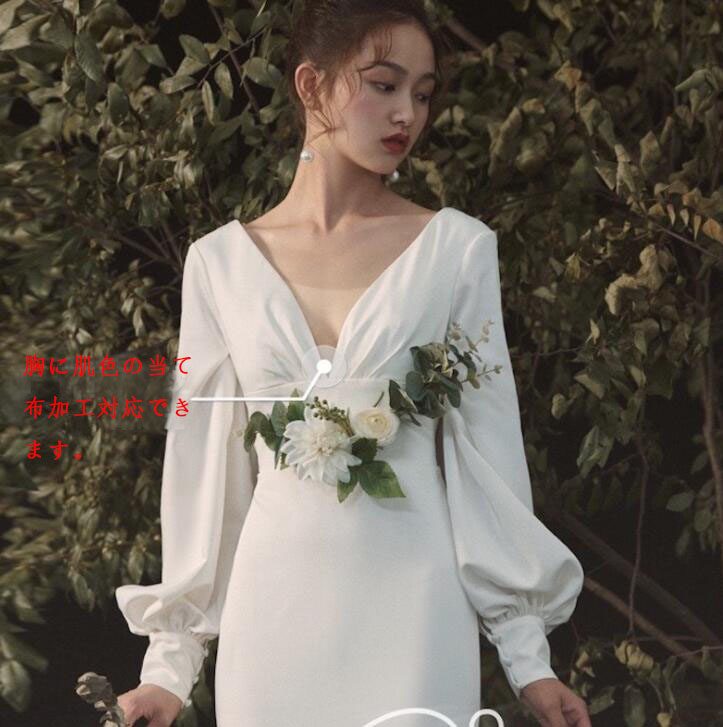 フォマール ドレス ウェディングドレス 長袖 Vネック 無地 ロング ウエディングドレス エレガント 結婚式 披露宴 パーティー 二次会 演奏会 ドレス シンプル 森系 ドレス 背中もVネック ファス フォマール ドレス ウェディングドレス 長袖 Vネック 無地 ロング ウエディングドレス エレガント 結婚式 披露宴 パーティー 二次会 演奏会 ドレス シンプル 森系 ドレス 背中もVネック ファス