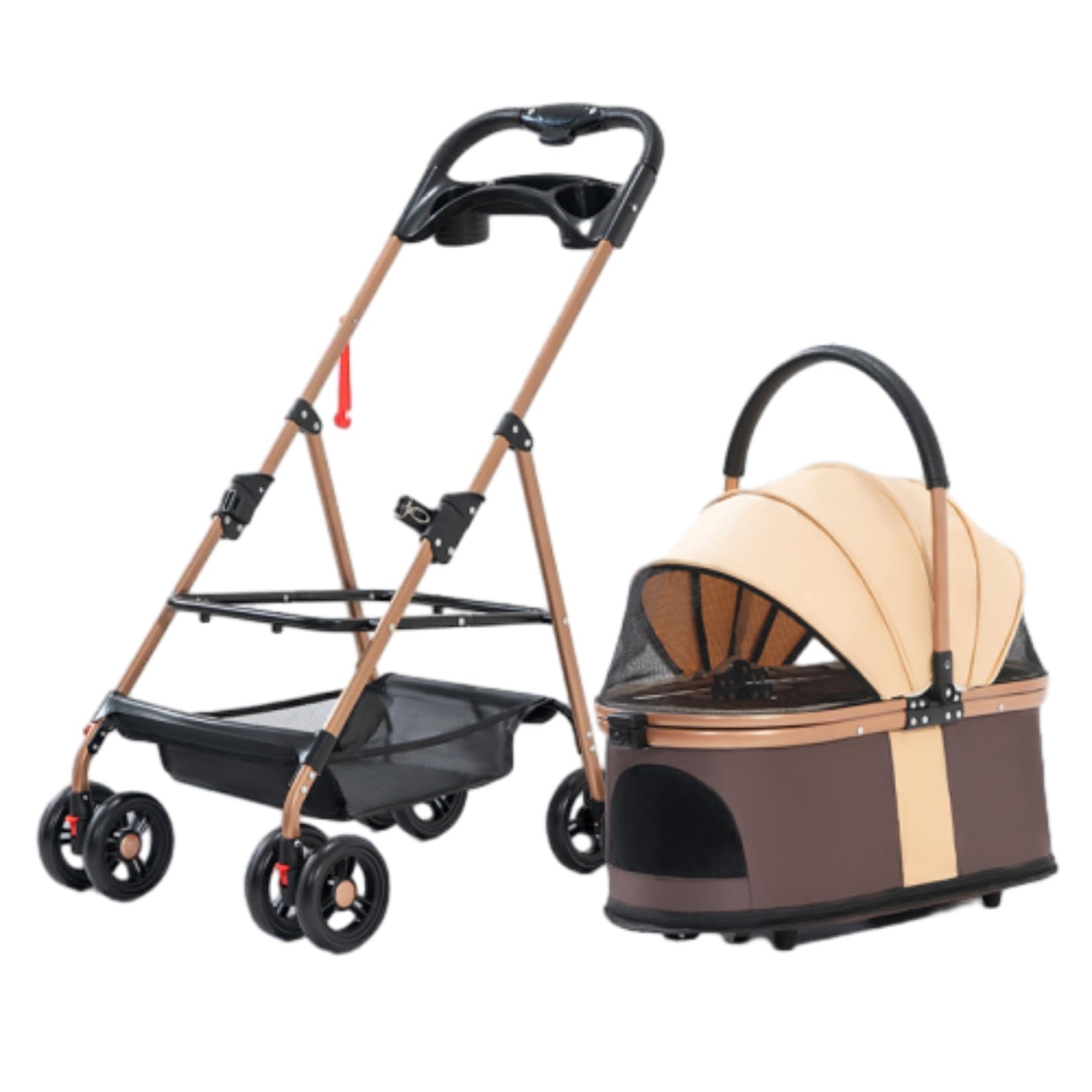 分離型ペットカート 軽量アルミ合金 900D厚手生地 ワンタッチ折りたたみ式 ブレーキ付き 前輪360回転 衝撃吸収 食事トレイ付き キャリーバッグ 大容量 耐荷重20KG以内 犬猫兼用 通気 散歩