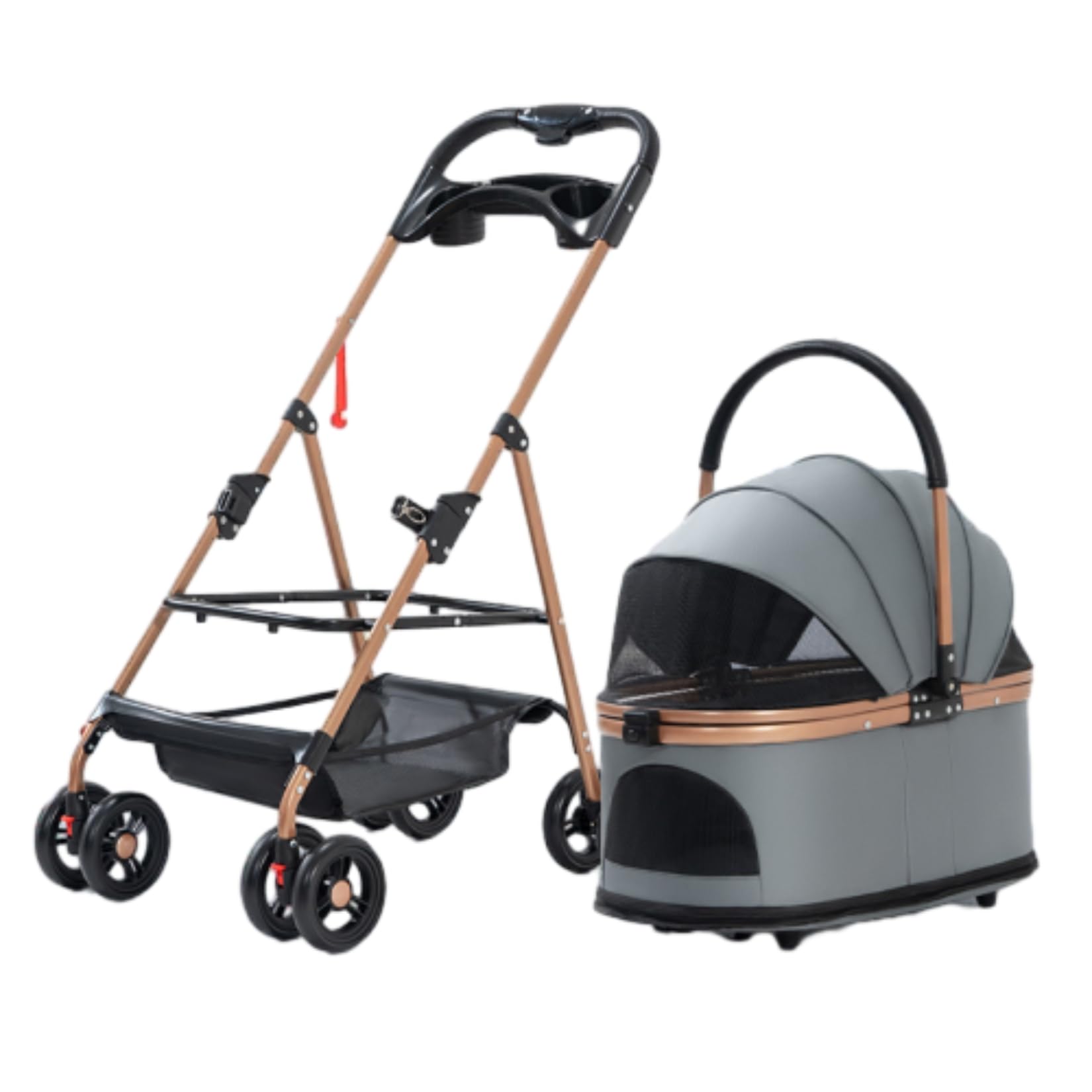 分離型ペットカート 軽量アルミ合金 900D厚手生地 ワンタッチ折りたたみ式 ブレーキ付き 前輪360回転 衝撃吸収 食事トレイ付き キャリーバッグ 大容量 耐荷重20KG以内 犬猫兼用 通気 散歩