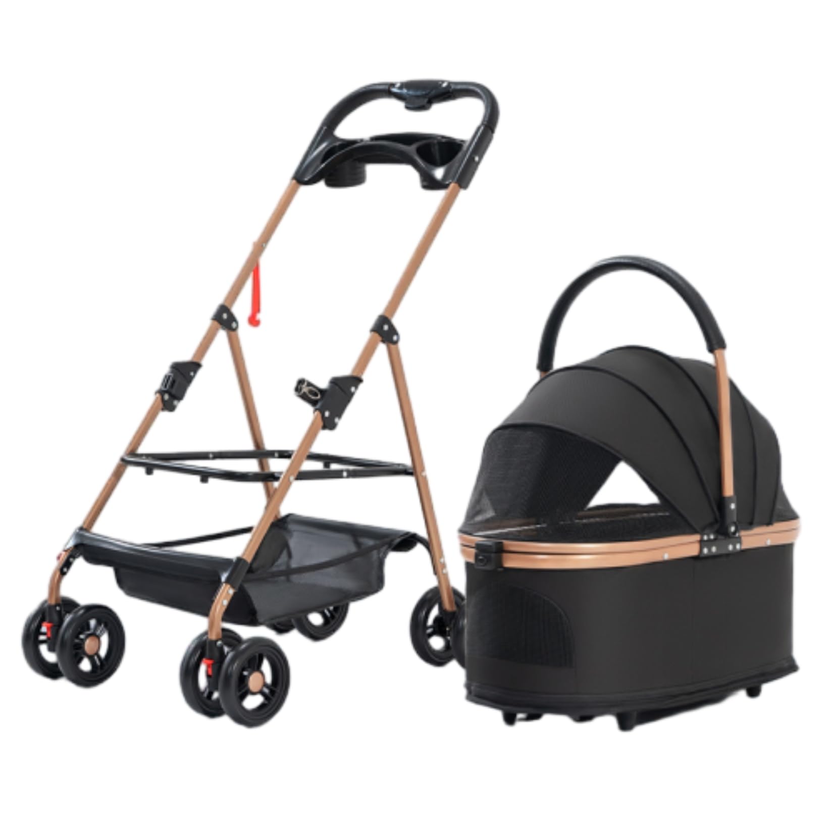 分離型ペットカート 軽量アルミ合金 900D厚手生地 ワンタッチ折りたたみ式 ブレーキ付き 前輪360回転 衝撃吸収 食事トレイ付き キャリーバッグ 大容量 耐荷重20KG以内 犬猫兼用 通気 散歩