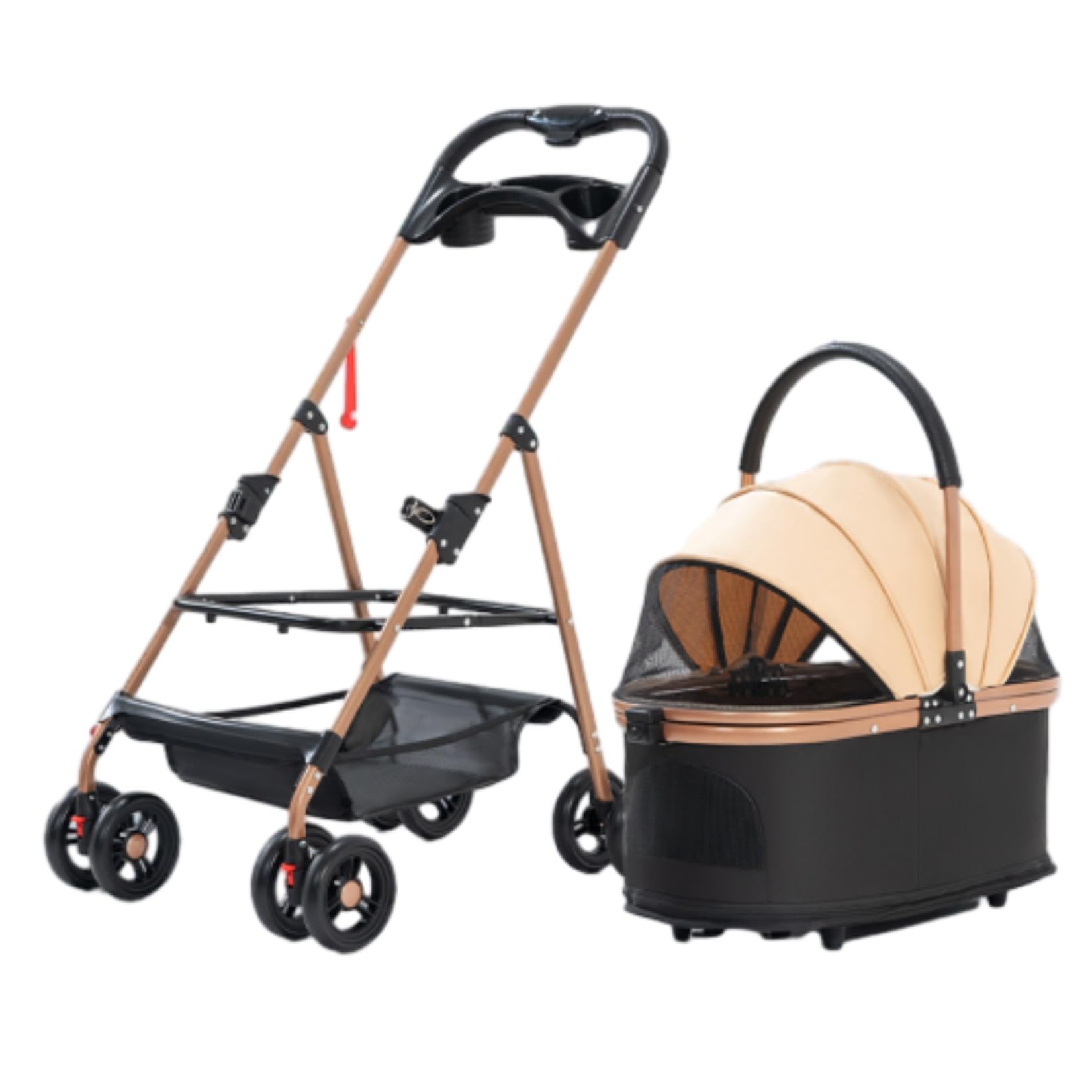 分離型ペットカート 軽量アルミ合金 900D厚手生地 ワンタッチ折りたたみ式 ブレーキ付き 前輪360回転 衝撃吸収 食事トレイ付き キャリーバッグ 大容量 耐荷重20KG以内 犬猫兼用 通気 散歩