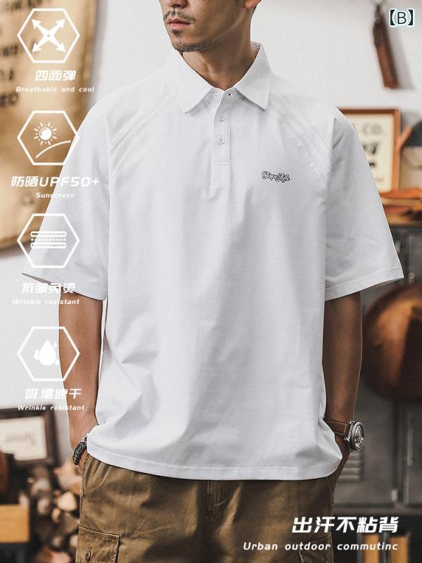 ポロシャツ メンズ 日焼け防止 UPF50 伸縮性 半袖 夏 薄手ノーアイロン 防シワ 吸湿 速乾 Tシャツ グレー ホワイト 男性
