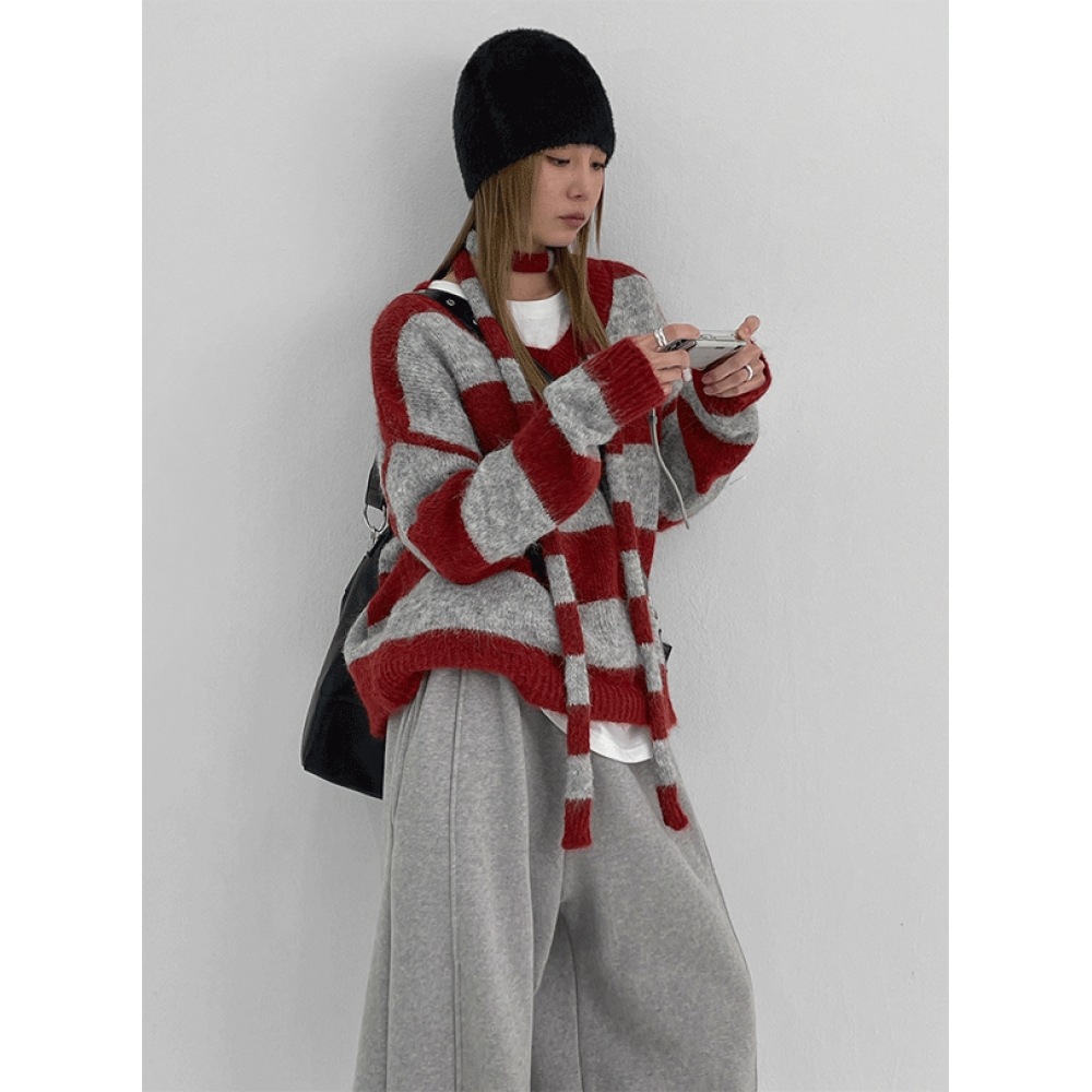 ブラックアップクイティスセット-Vネックニットマフラー ブラックアップクイティスセット-Vネックニットマフラー