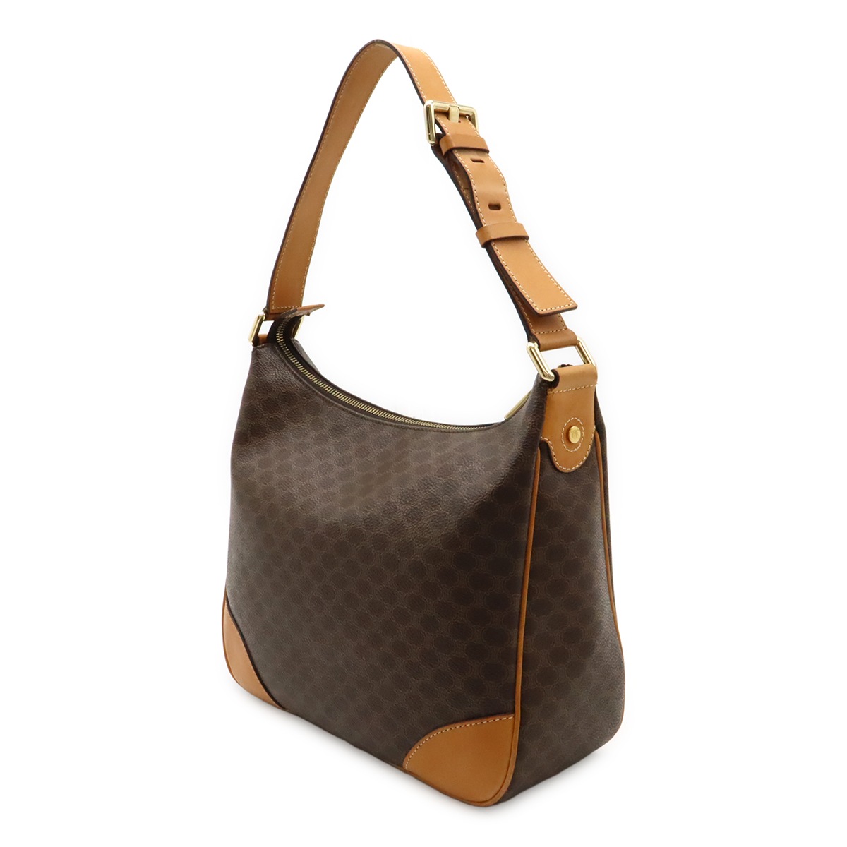 マカダム柄 ショルダーバッグ ワンショルダー セミショルダー 肩掛け PVC レザー ダークブラウン 茶 ブラウ マカダム柄 ショルダーバッグ ワンショルダー セミショルダー 肩掛け PVC レザー ダークブラウン 茶 ブラウ