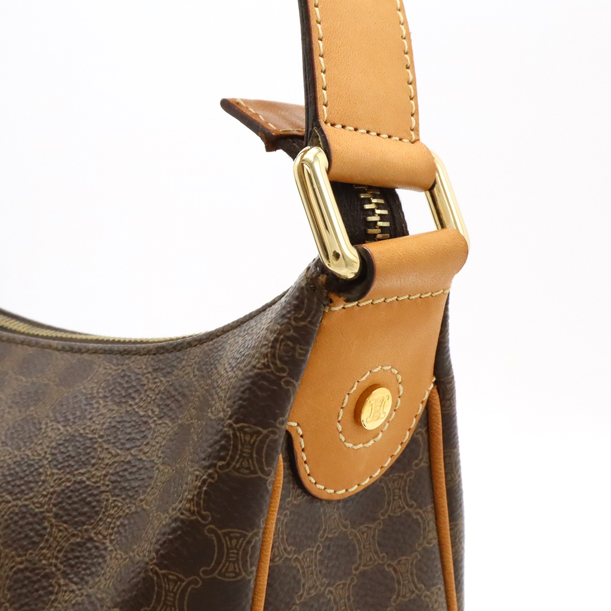 マカダム柄 ショルダーバッグ ワンショルダー セミショルダー 肩掛け PVC レザー ダークブラウン 茶 ブラウ マカダム柄 ショルダーバッグ ワンショルダー セミショルダー 肩掛け PVC レザー ダークブラウン 茶 ブラウ