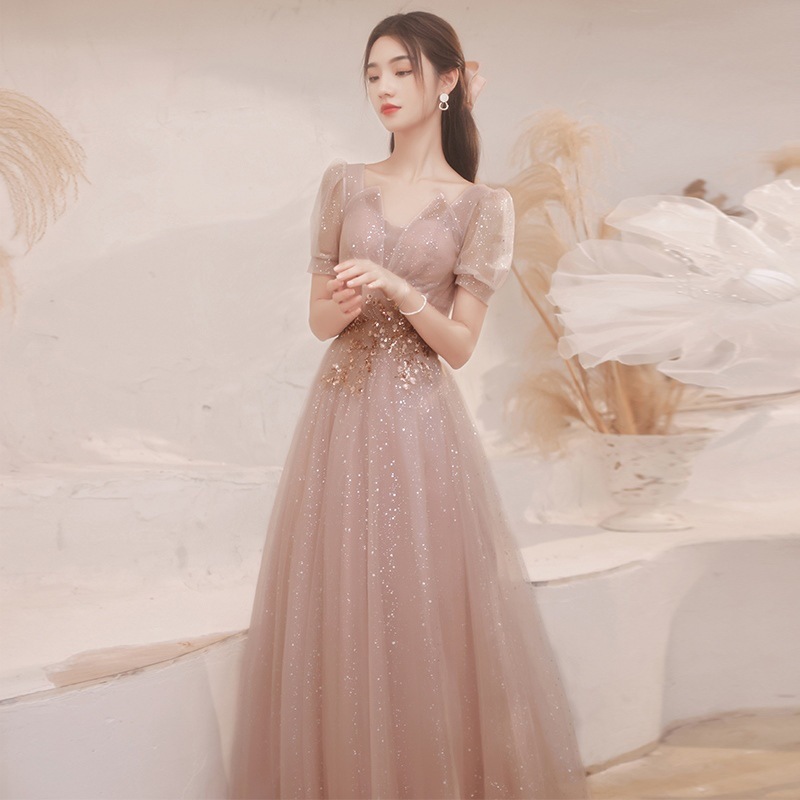 バーガンディ乾杯ドレス花嫁 2024 夏ハイエンド結婚式バックドアガーゼスカート宴会イブニングドレス