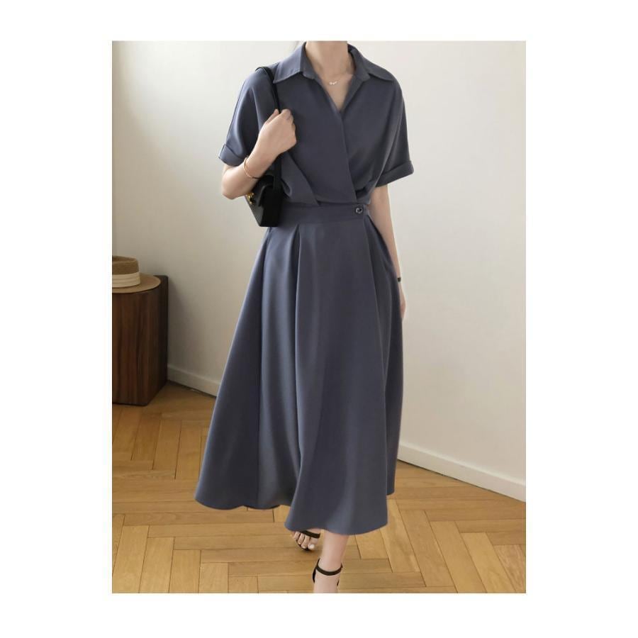 春 夏 ワンピース 夏 ロング レディース シャツワンピース 開襟 半袖 ロングワンピ ウエストゴム 半袖ワンピース レトロ オフィス シャツワンピ 無地 春 夏 ワンピース 夏 ロング レディース シャツワンピース 開襟 半袖 ロングワンピ ウエストゴム 半袖ワンピース レトロ オフィス シャツワンピ 無地