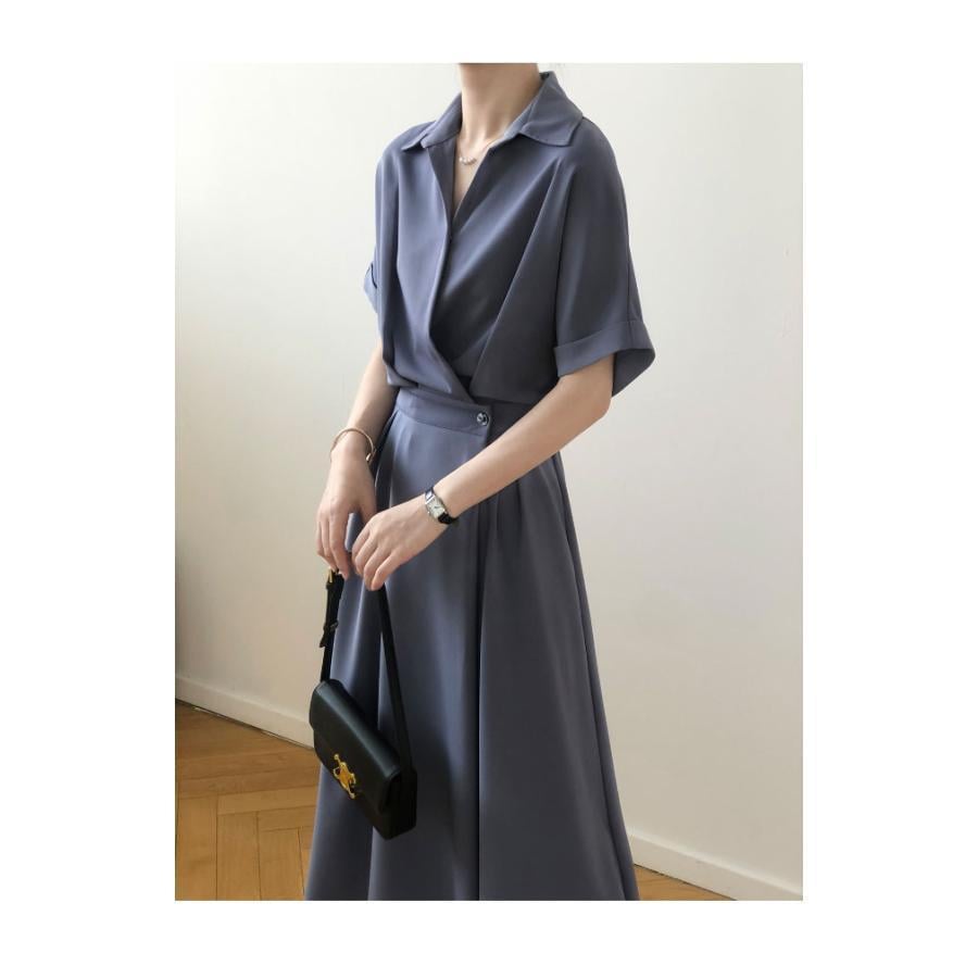 春 夏 ワンピース 夏 ロング レディース シャツワンピース 開襟 半袖 ロングワンピ ウエストゴム 半袖ワンピース レトロ オフィス シャツワンピ 無地 春 夏 ワンピース 夏 ロング レディース シャツワンピース 開襟 半袖 ロングワンピ ウエストゴム 半袖ワンピース レトロ オフィス シャツワンピ 無地