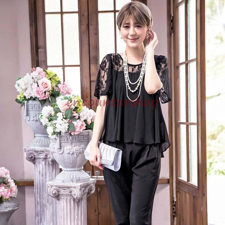 【即納】パンツドレス 結婚式 パーティードレス パンツ 大きいサイズ ドレス お呼ばれパーティー20代 30代 40代 半袖 膝丈 95