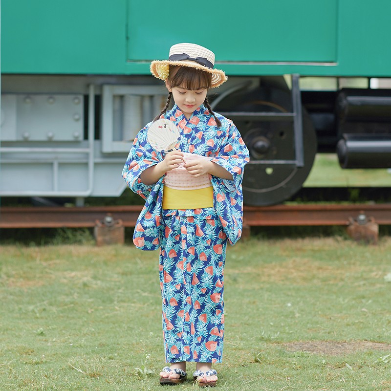 新入荷 浴衣 浴衣セット 夏 綿 かわいい 紺碧スイカ 子供の着物 日本式 女の子のワンピース 子供服 花火大会 桜の季節