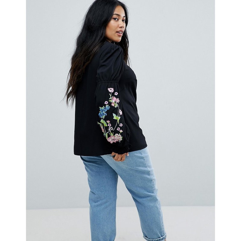 エイソス レディース トップス【ASOS CURVE Top with Embroidered Sleeve】Midnight エイソス レディース トップス【ASOS CURVE Top with Embroidered Sleeve】Midnight