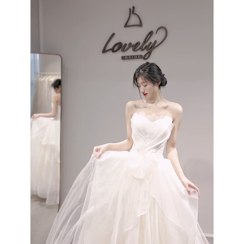 【2枚購入で 3oo円OFF！】ブライトウェディングドレス2025ブライダル旅行写真撮影小トレーリングメイン糸ドア糸ウェルカムドレス女性用