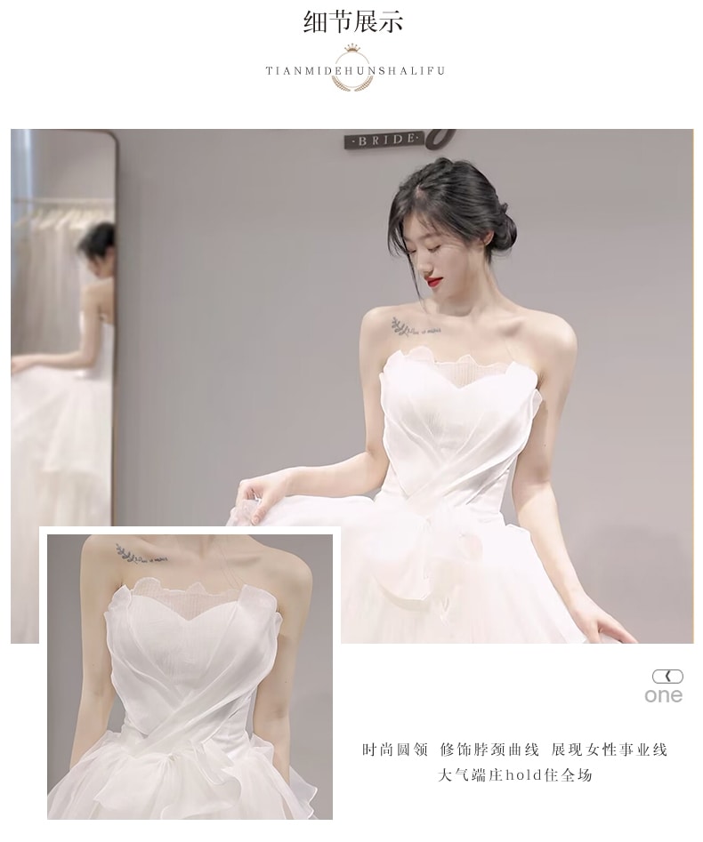 【2枚購入で 3oo円OFF！】ブライトウェディングドレス2025ブライダル旅行写真撮影小トレーリングメイン糸ドア糸ウェルカムドレス女性用