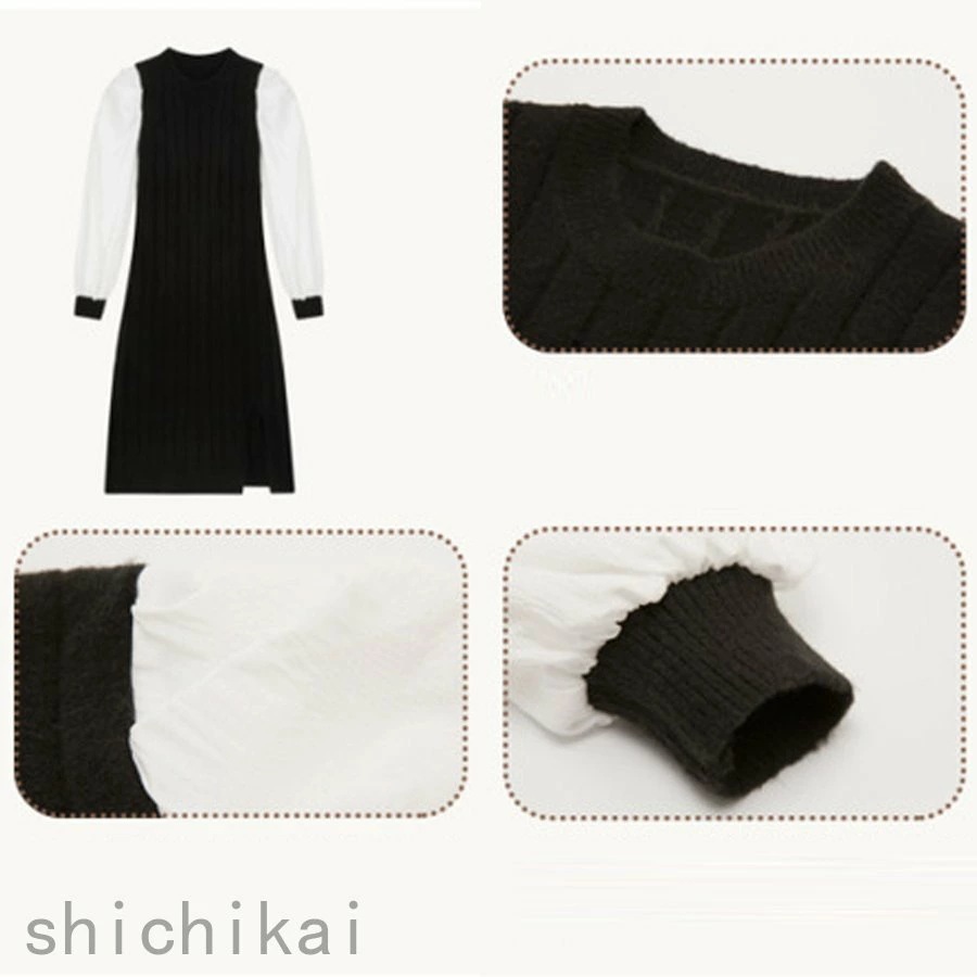 ホワイトデー 袖異素材 ニットワンピース THOM WILLS パフスリーブ