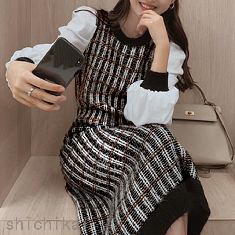 ホワイトデー 袖異素材 ニットワンピース THOM WILLS パフスリーブ