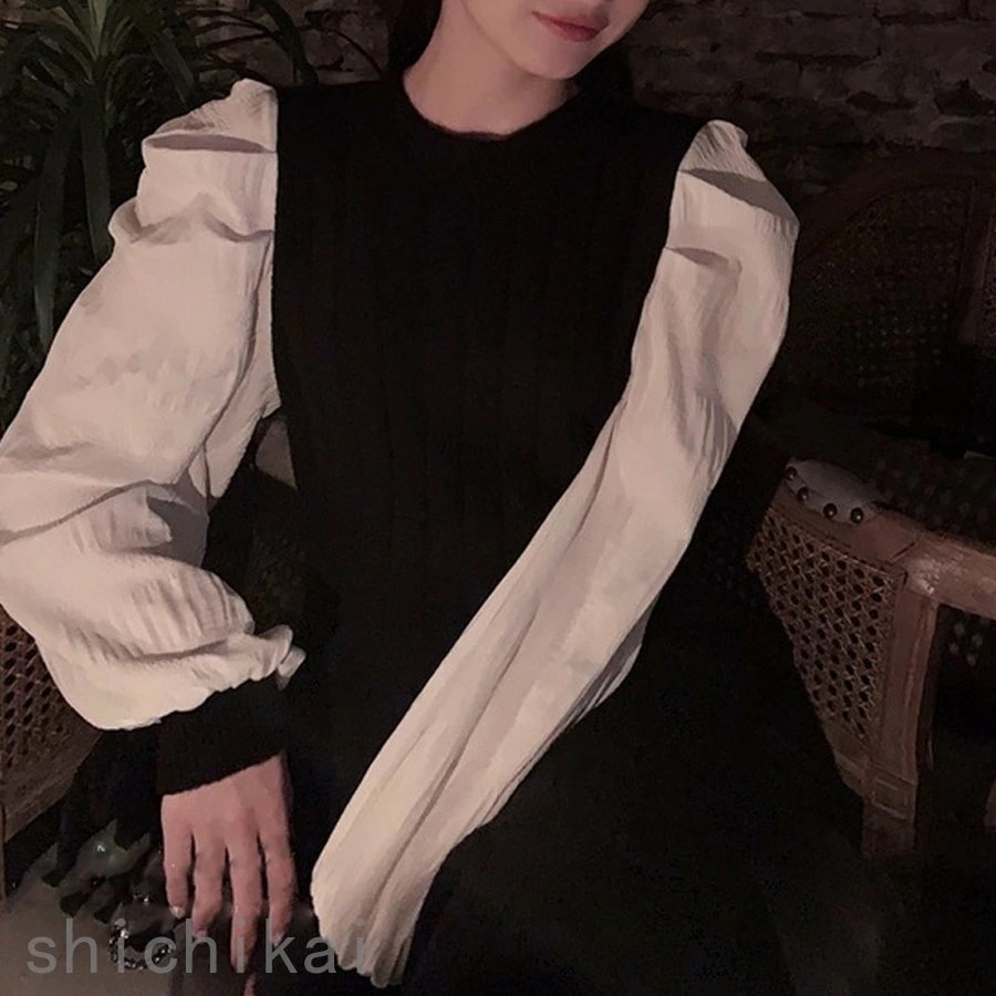 ホワイトデー 袖異素材 ニットワンピース THOM WILLS パフスリーブ