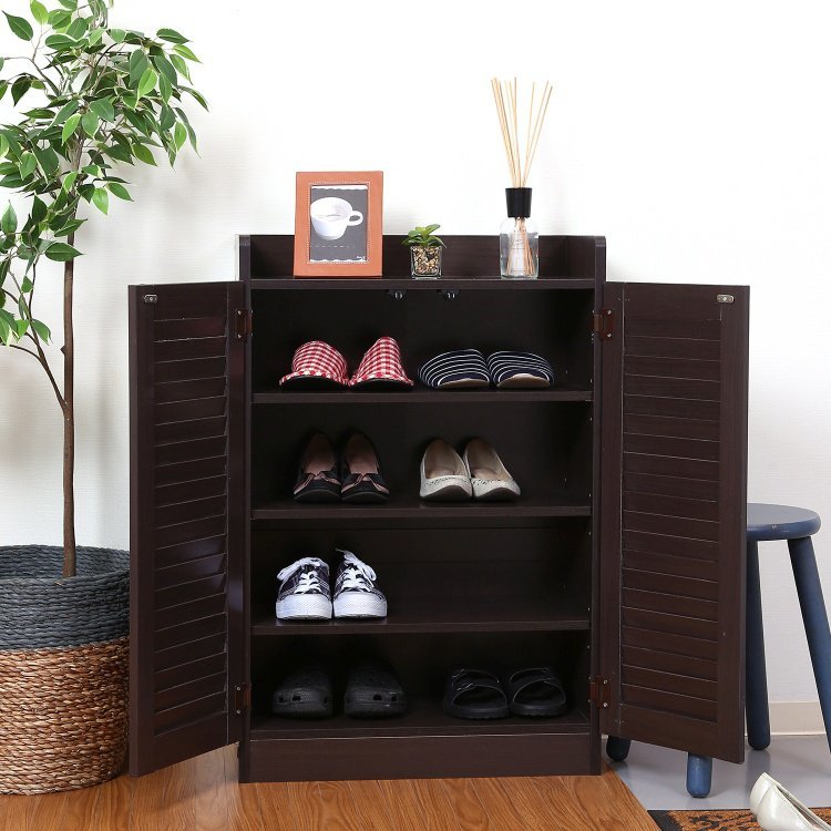 シューズボックス おしゃれ ルーバー付き 靴箱 玄関収納 幅60×奥行33.5×高さ90cm ブラウン シューズボックス おしゃれ ルーバー付き 靴箱 玄関収納 幅60×奥行33.5×高さ90cm ブラウン