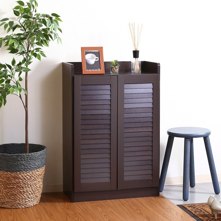 シューズボックス おしゃれ ルーバー付き 靴箱 玄関収納 幅60×奥行33.5×高さ90cm ブラウン シューズボックス おしゃれ ルーバー付き 靴箱 玄関収納 幅60×奥行33.5×高さ90cm ブラウン