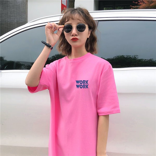Tシャツワンピース ピンク ロングTシャツ レディース Tシャツ ゆったり