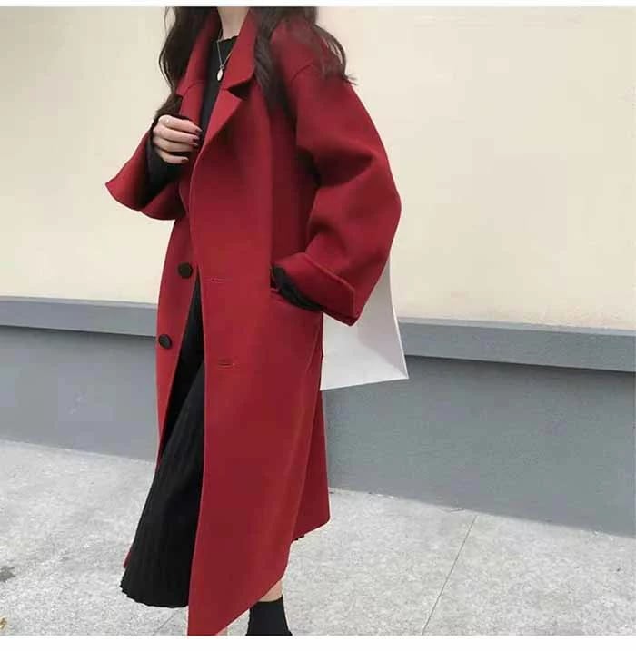 チエスターコートトレンチコートロングコートコート羽織アウター秋冬コートレディースエレガントカジュアル無地体型カバー暖かいフォーマル通勤秋冬普段着ロングメルトンコートアウターOLブラックワインレッド