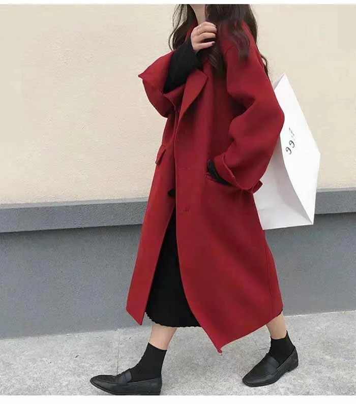 チエスターコートトレンチコートロングコートコート羽織アウター秋冬コートレディースエレガントカジュアル無地体型カバー暖かいフォーマル通勤秋冬普段着ロングメルトンコートアウターOLブラックワインレッド